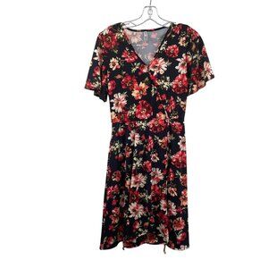 Piphany Womens Floral Faux Wrap Dress Short Sleeve Size Small